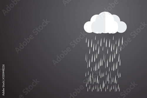 Heavy rain in dark sky, rainy season, clouds and storm, weather nature background, Flood natural disaster, vector illustration. 