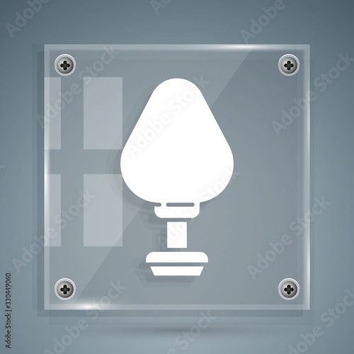 White Anal plug icon isolated on grey background. Butt plug sign. Fetish accessory. Sex toy for men and woman. Square glass panels. Vector Illustration