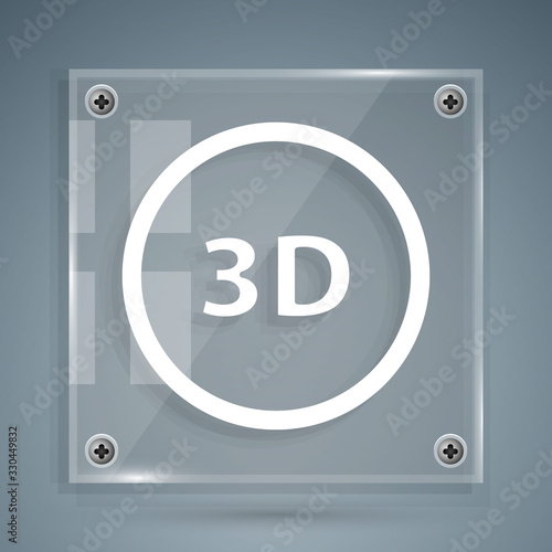 White 3D word icon isolated on grey background. Square glass panels. Vector Illustration