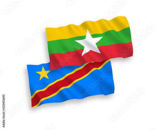 Flags of Democratic Republic of the Congo and Myanmar on a white background