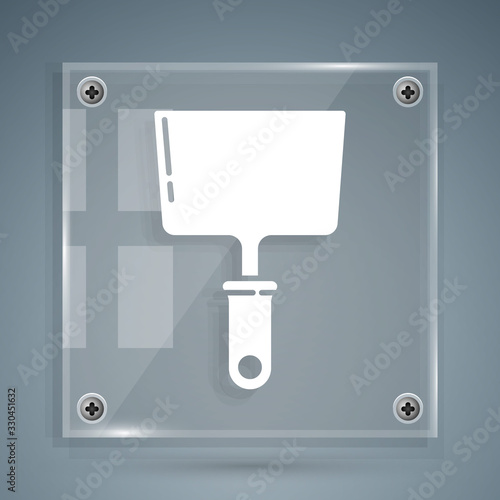 White Putty knife icon isolated on grey background. Spatula repair tool. Spackling or paint instruments. Square glass panels. Vector Illustration