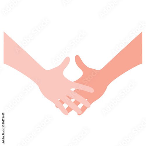 Two hands reaching to each other.  Hand to hand holding jointed connect for team, show love relationship teamwork together. Vector illustration isolated on white background. photo