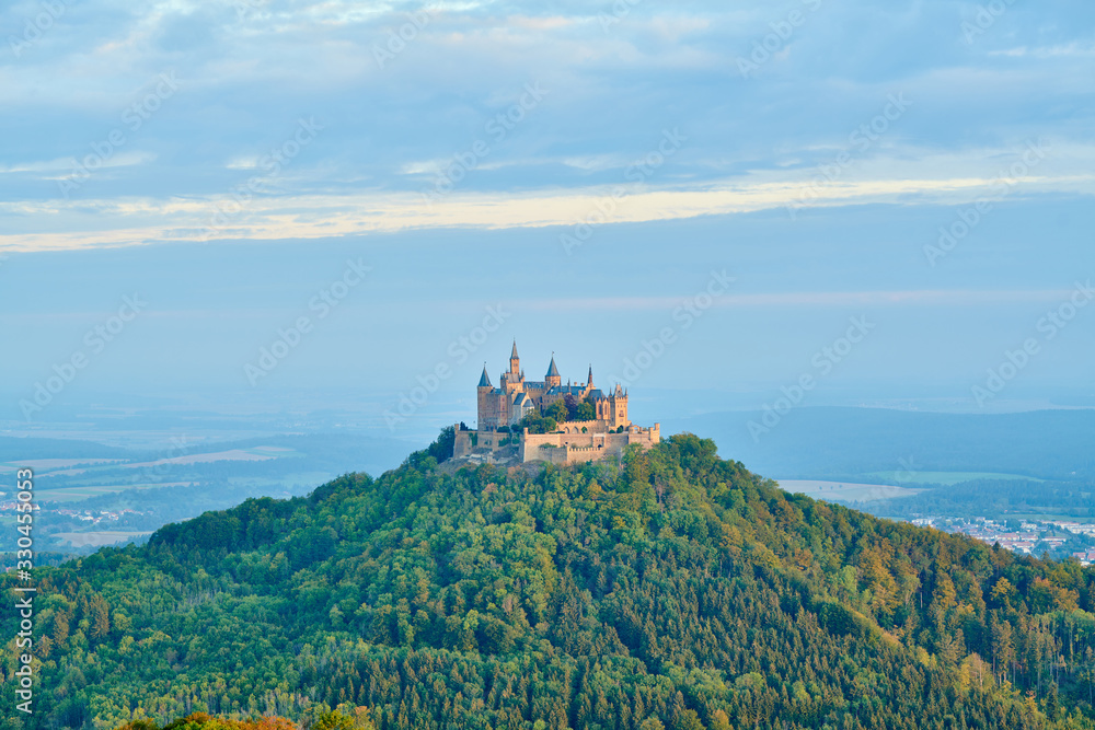 Hilltop Hohenzollern Castle on mountain top in Germany