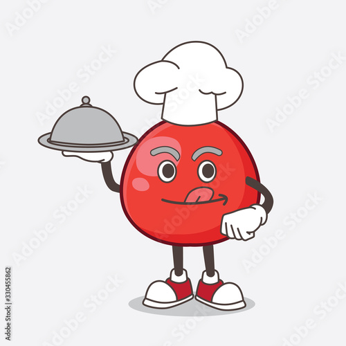 Red Berry cartoon mascot character as a Chef with food on tray ready to serve