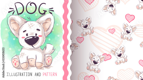 Cute teddy dog - seamless pattern