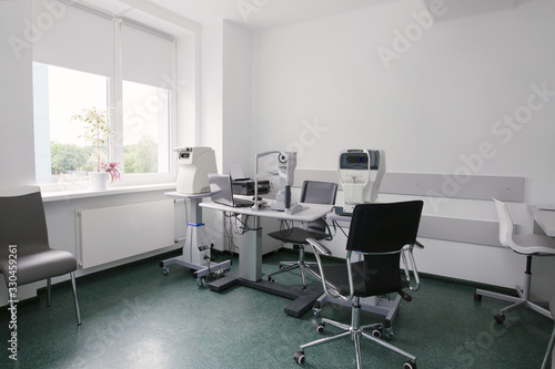 office ophthalmologic clinic. visual examination equipment. devices for the treatment of vision. ophthalmology operation room. equipment for laser vision correction operating