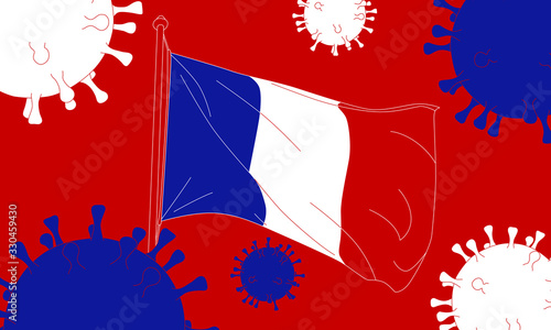 The crisis of virus epidemic in French by using national flags as illustrations.