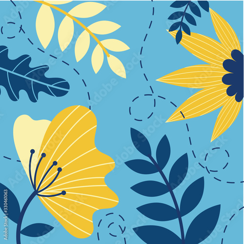 flowers and leafs garden scene