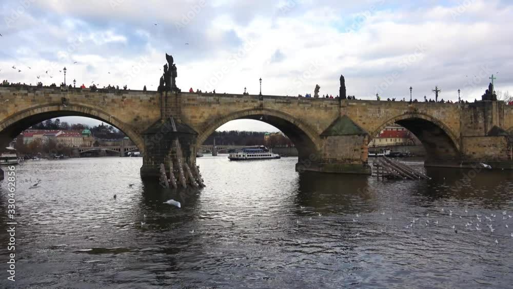 On the Vltava River on a motor ship in the city of Prague On the Vltava River on a motor ship in the city of Prague