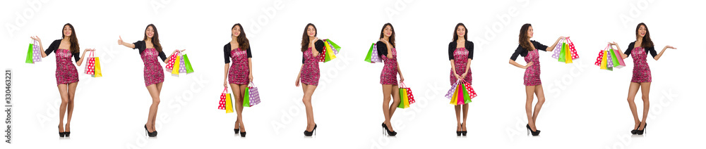 Woman with shopping bags isolated on white Woman with shopping bags isolated on white