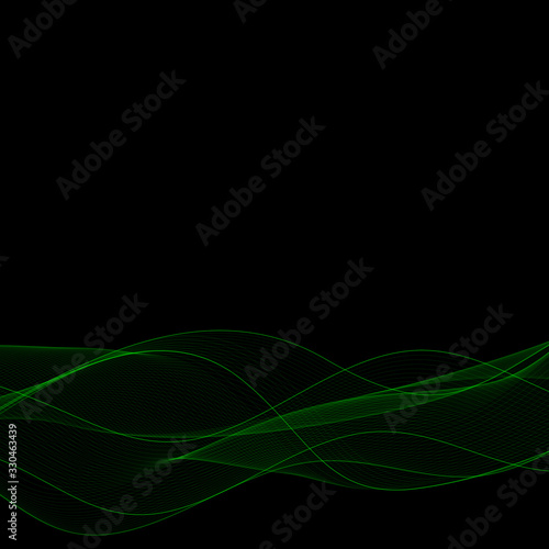 green smoky wave on a black background. presentation template. layout for cover, brochure, flyer, banner, card, certificate. eps 10
