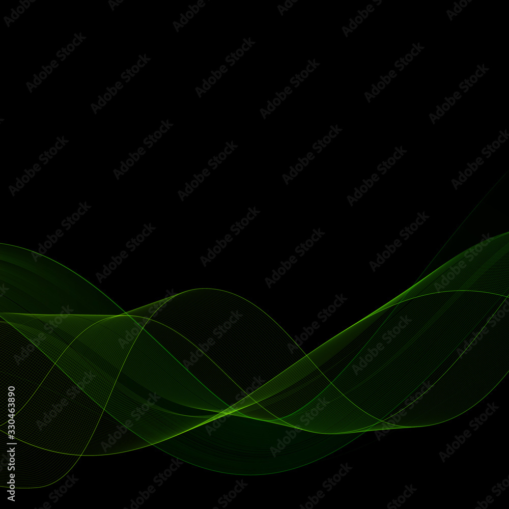 Naklejka premium green smoky wave on a black background. presentation template. layout for cover, brochure, flyer, banner, card, certificate. eps 10