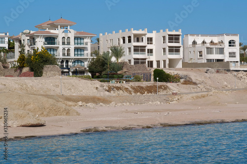 Buildings on coast of Sharm El Sheikh city in Egypt