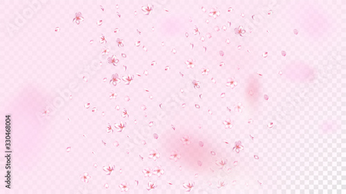 Nice Sakura Blossom Isolated Vector. Summer Flying 3d Petals Wedding Design. Japanese Oriental Flowers Illustration. Valentine, Mother's Day Pastel Nice Sakura Blossom Isolated on Rose