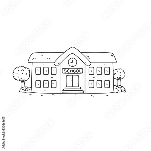 School building vector illustration in hand drawn style suitable for coloring book 