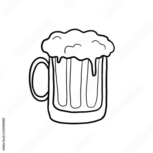 A glass of beer. Cartoon hand drawn outline