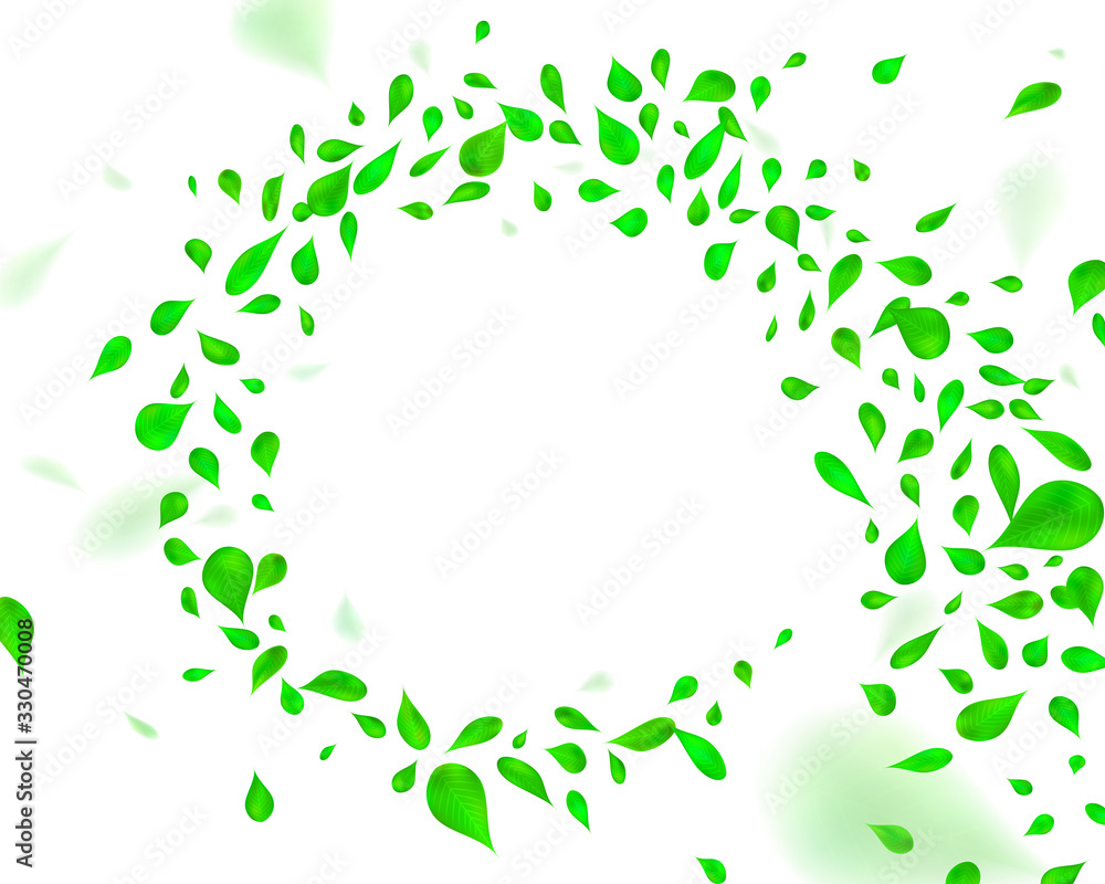 Swirling green leafs in the wind, on white isolated background. Soft elegant decoration element with blurred effect, 3D illustration. Swirling green leafs in the wind, on white isolated background. Soft elegant decoration element with blurred effect, 3D illustration.