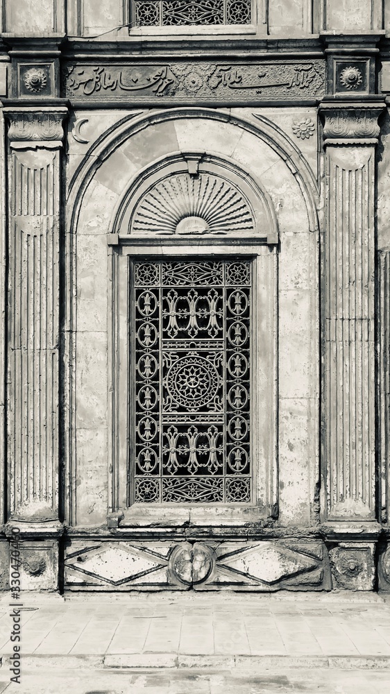 islamic architecture Mosque in egypt cairo   old history black and white