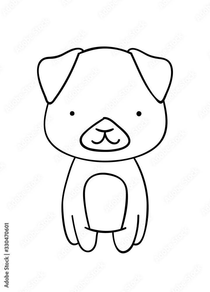 Fototapeta premium Coloring pages, black and white cute hand drawn dog doodles