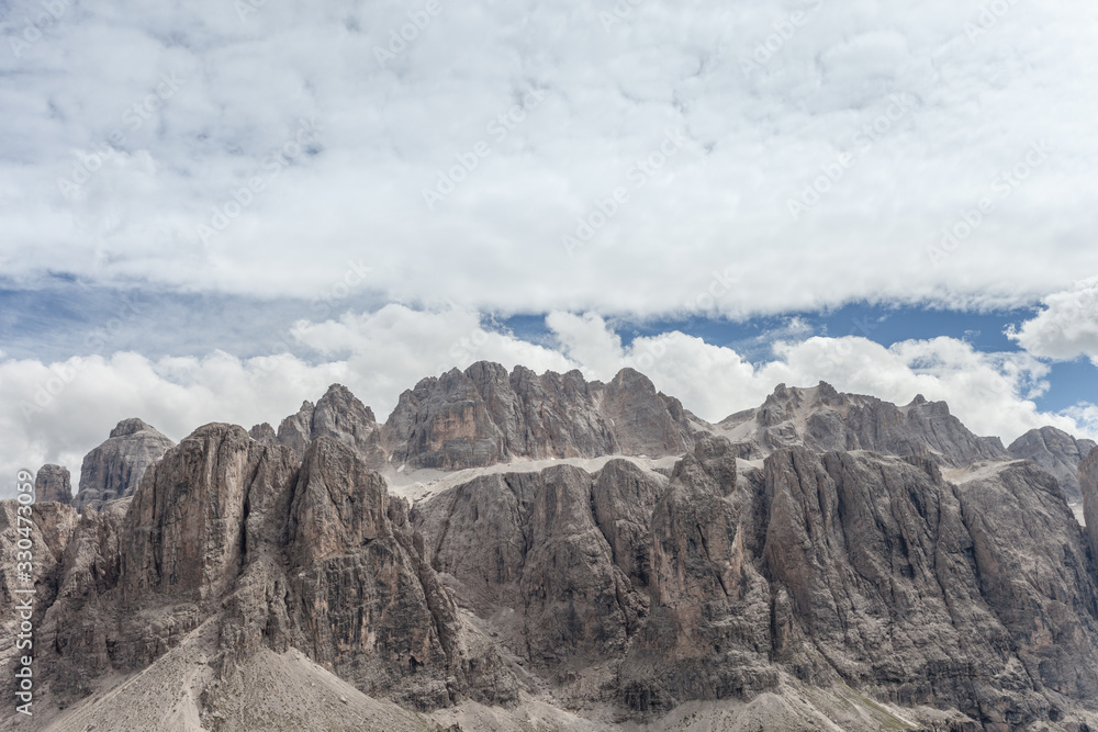Wide view from the Piccolo Cir mount towards the Sella group in Dolomites