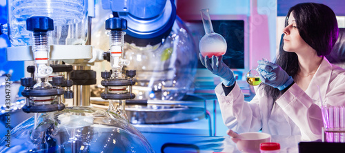 A girl examines a chemical ...