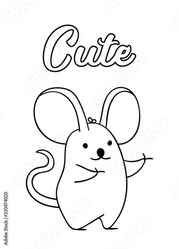 Coloring pages  black and white cute hand drawn mouse doodles  lettering cute