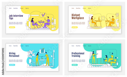 Headhunting landing page flat silhouette vector template. Employment agency homepage layout. HR company one page website interface with cartoon outline character. Business company web banner, webpage