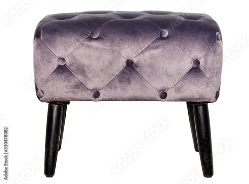 Soft ottoman with stitched quilted top, isolated on a white background.