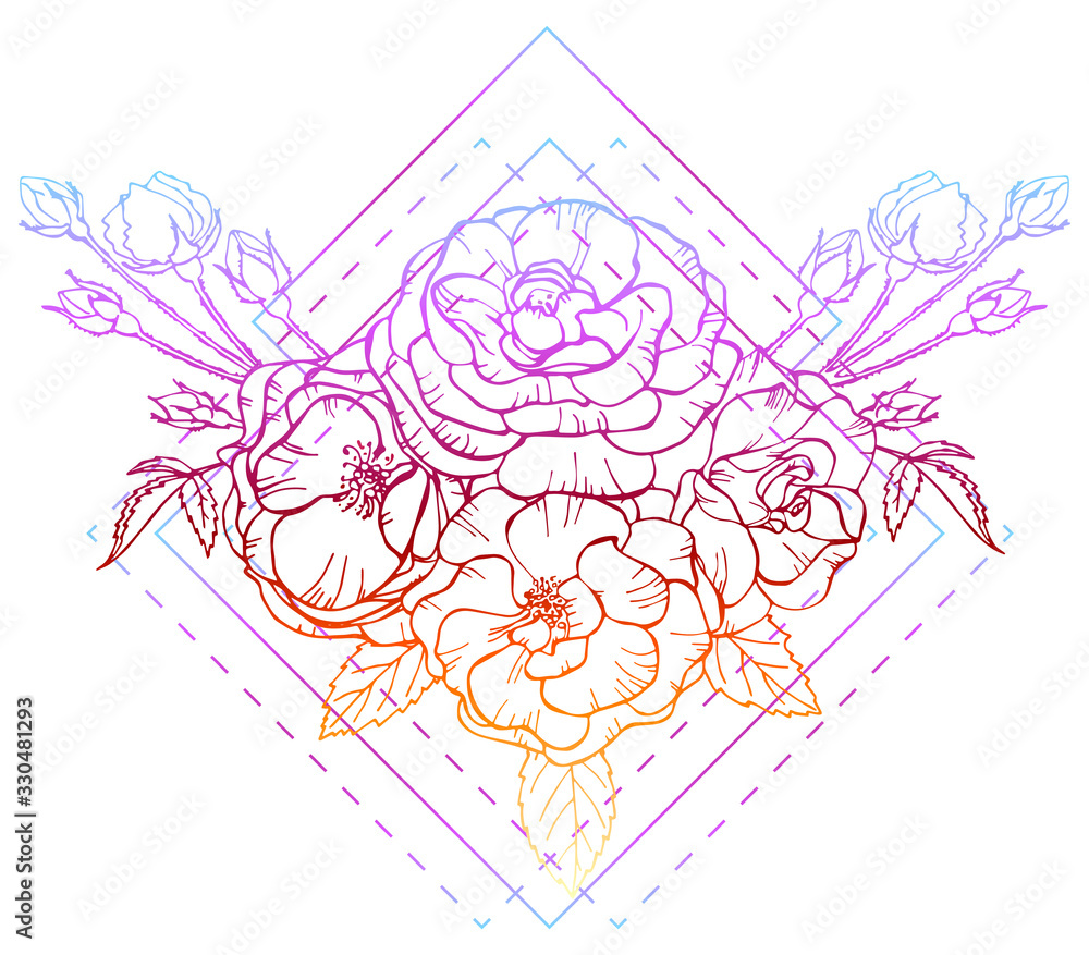 Bouquet of roses flowers on white background. Vector illustration. Perfect for invitations, greeting cards, postcard, print, fashion design.