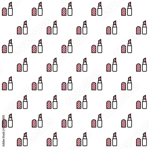 Vector makeup background with open lipstick flat linear style on a white background. Glamour fashion vogue style. Design for textile, wrapping, print.