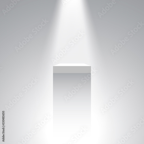 White pedestal. Stand. Tribune. Spotlight. Vector illustration.