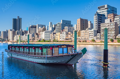 Japan. Tokyo. Boat is moore...