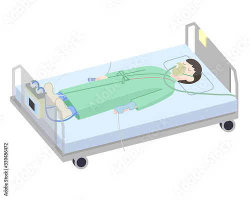 ベットに横たわる患者イラスト