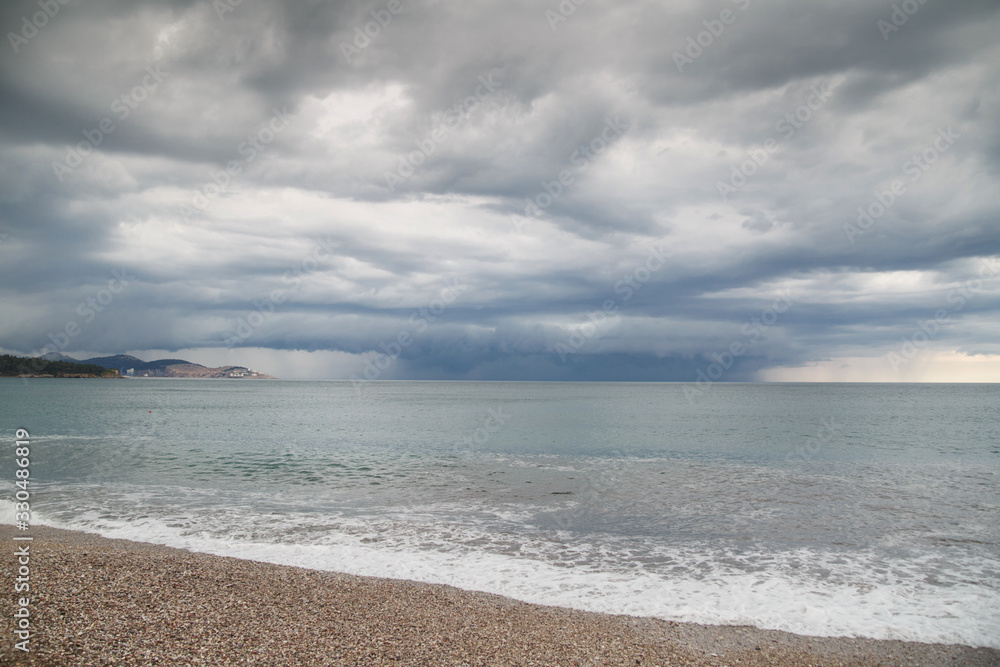 Thunderclouds over the Adriatic Sea on a summer day, Montenegro.