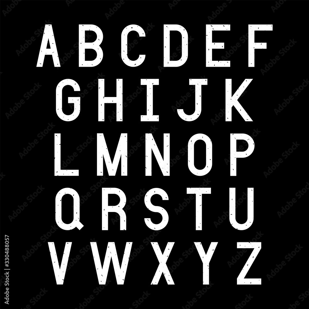White alphabet letters on black background