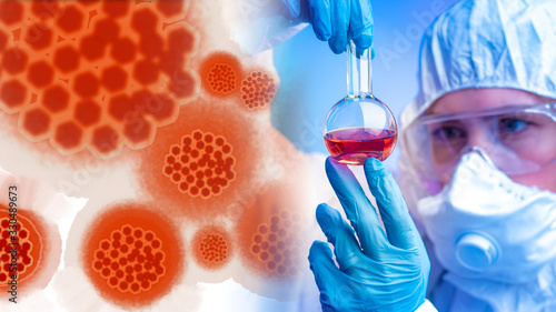 Virus molecules. A man with...
