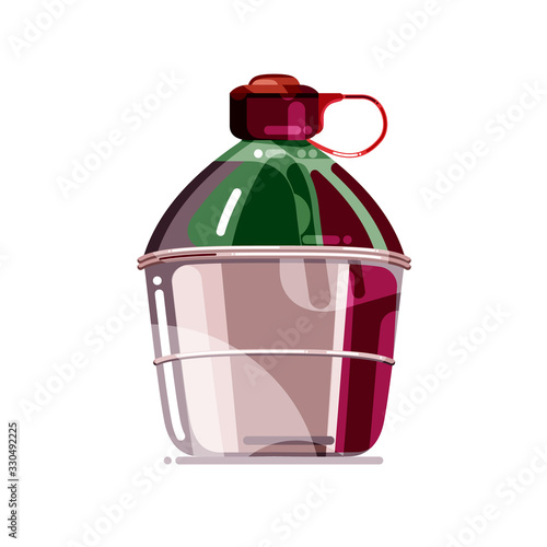 Colorful melal tourists flask for water. Tourists gear. Travelers equipment design elements. Flat cartoon vector illustration for poster, web design, banner, icon, logo or badge.