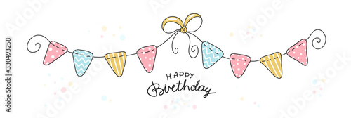 Happy birthday party, flat illustration with typography. Concept B-day. Anniversary celebration. Vector for design t-shirts, cards and posters.