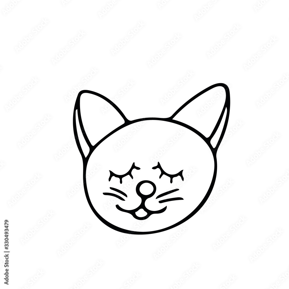 cat with eyes closed in doodle style. cute beast hand drawn in scandinavian simple monochrome. element for the design of children's rooms, clothes, sticker, postcard, coloring, poster cat with eyes closed in doodle style. cute beast hand drawn in scandinavian simple monochrome. element for the design of children's rooms, clothes, sticker, postcard, coloring, poster