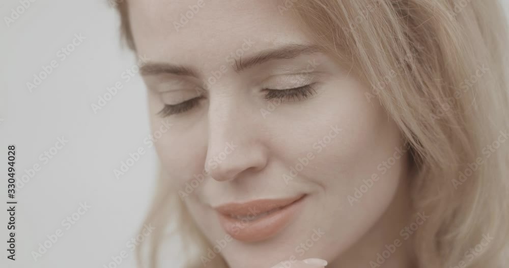 Pretty Blond Woman Provocative Looking At The Camera Playing With Her Eye Contact Pretty Blond Woman Provocative Looking At The Camera Playing With Her Eye Contact