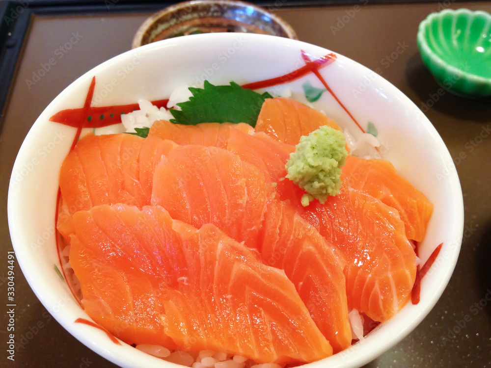 The salmon sashimi Donburi(bowl) in Japan The salmon sashimi Donburi(bowl) in Japan