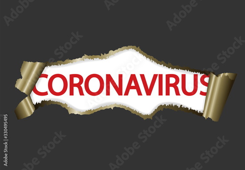 Covid-19 Coronavirus concept inscription typography design logo with torn paper.