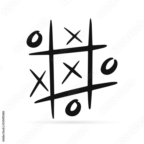 Game icon. Tic tac toe game with cross and circle. Tic tac toe on white background. Vector illustration.