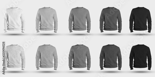 Men's clothing template for design presentation, heather mockup of white, gray and black colors, front view.