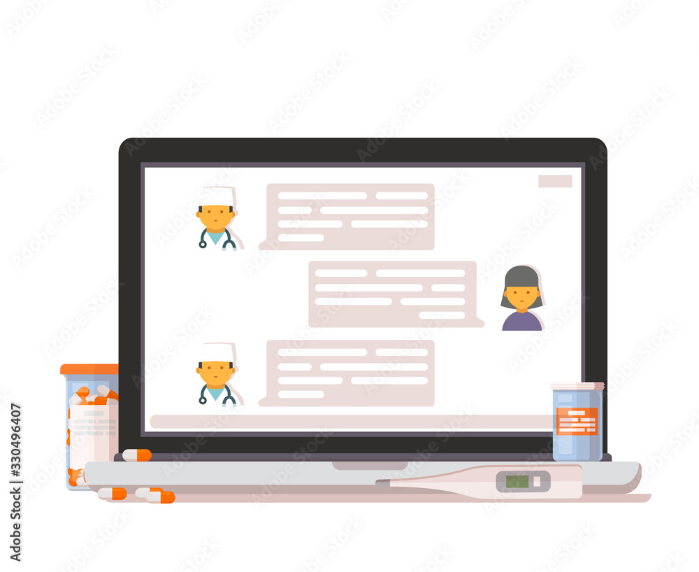 Online medical consultation. Vector flat healthcare services icon at flat style. Online medical consultation. Vector flat healthcare services icon at flat style.