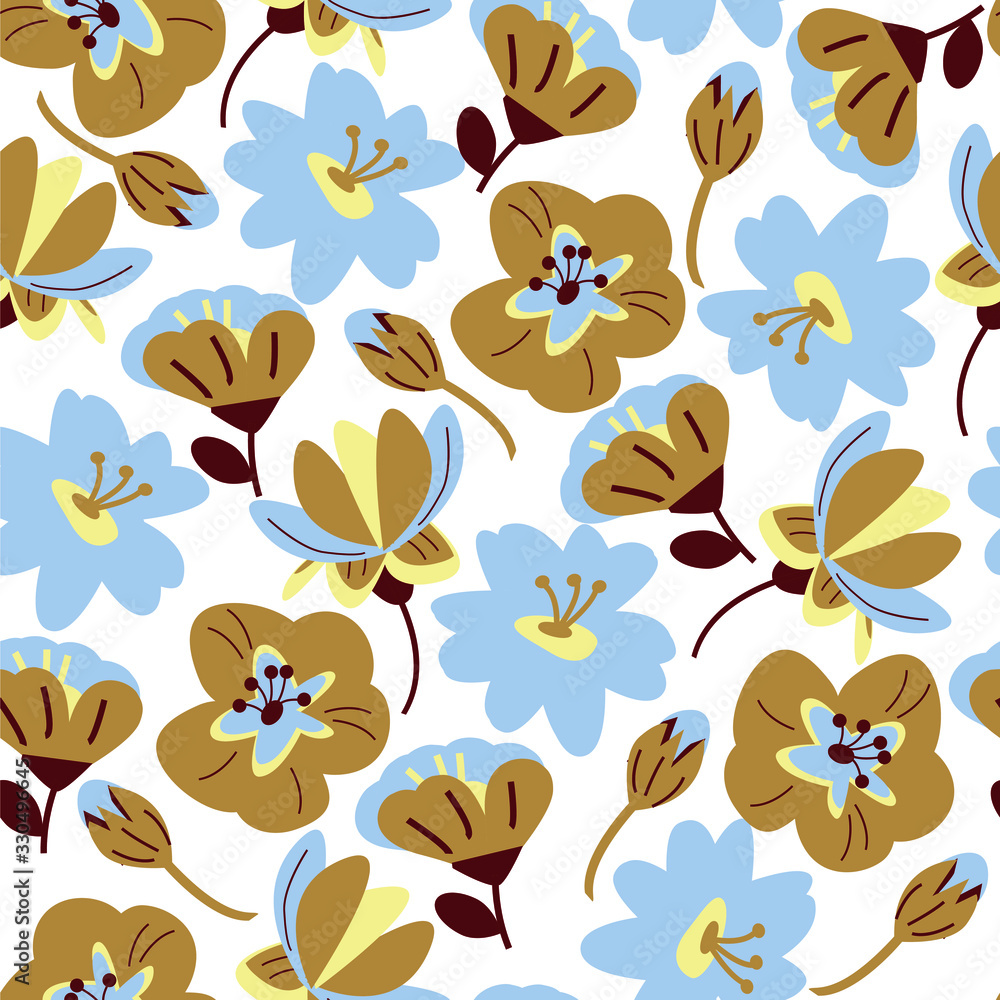 Seamless vector pattern. Pattern of leaves and flowers for the decoration of textiles, wallpaper and packaging Seamless vector pattern. Pattern of leaves and flowers for the decoration of textiles, wallpaper and packaging