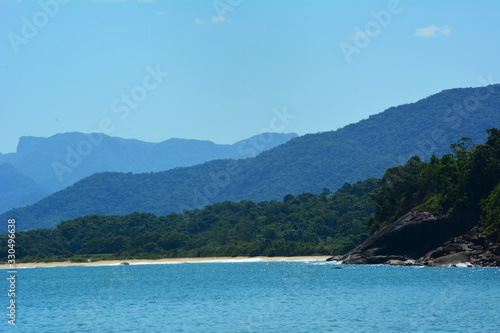 landscape Red beach in Ubatuba, Brazil.