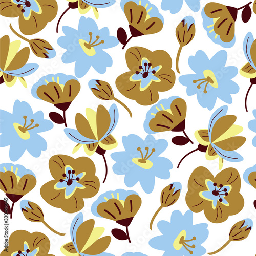 Seamless vector pattern. Pattern of leaves and flowers for the decoration of textiles, wallpaper and packaging