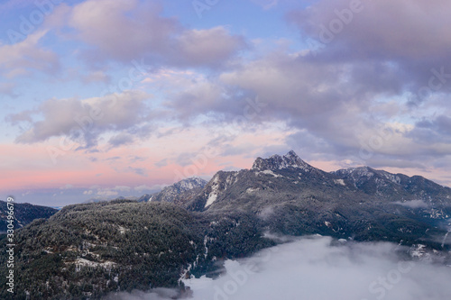 alps mountain saeuling in reutte pflach on sunset with colorful cloud sky at fall