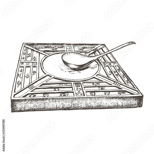 Traditional Chinese Compass in Hand Drawn Style Vector Illustration
